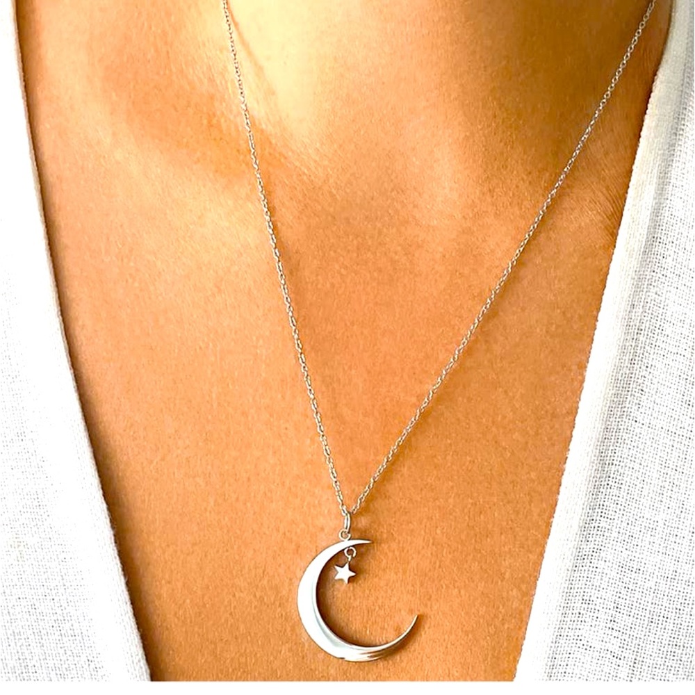 Adornia
Hanging Moon & Star Silver Necklace